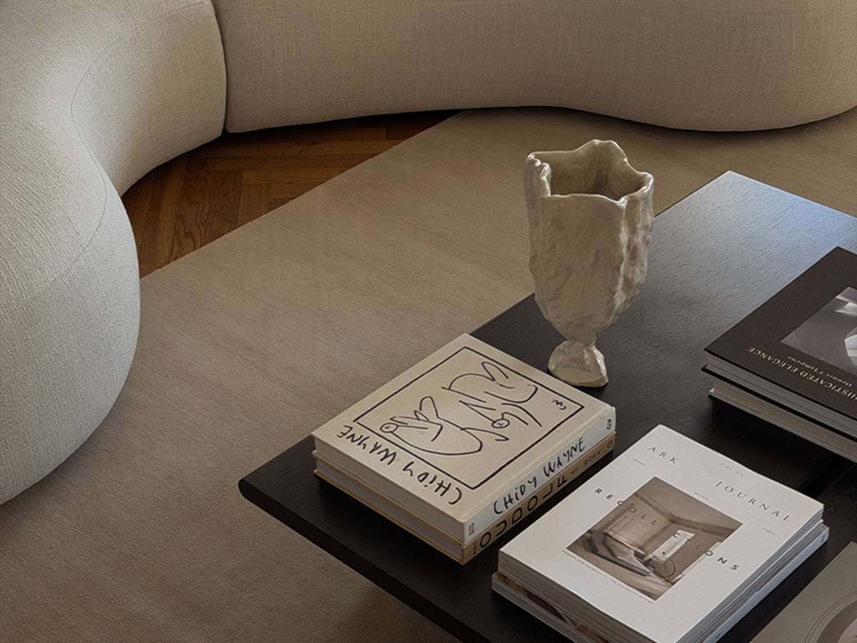 Earth bamboo rug in calm contemporary scandic inspired apartment